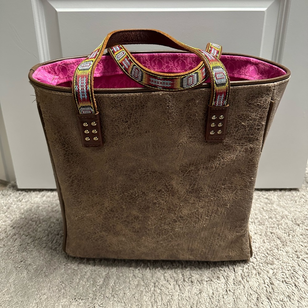Consuela Brown Tote Bag with Aztec Straps